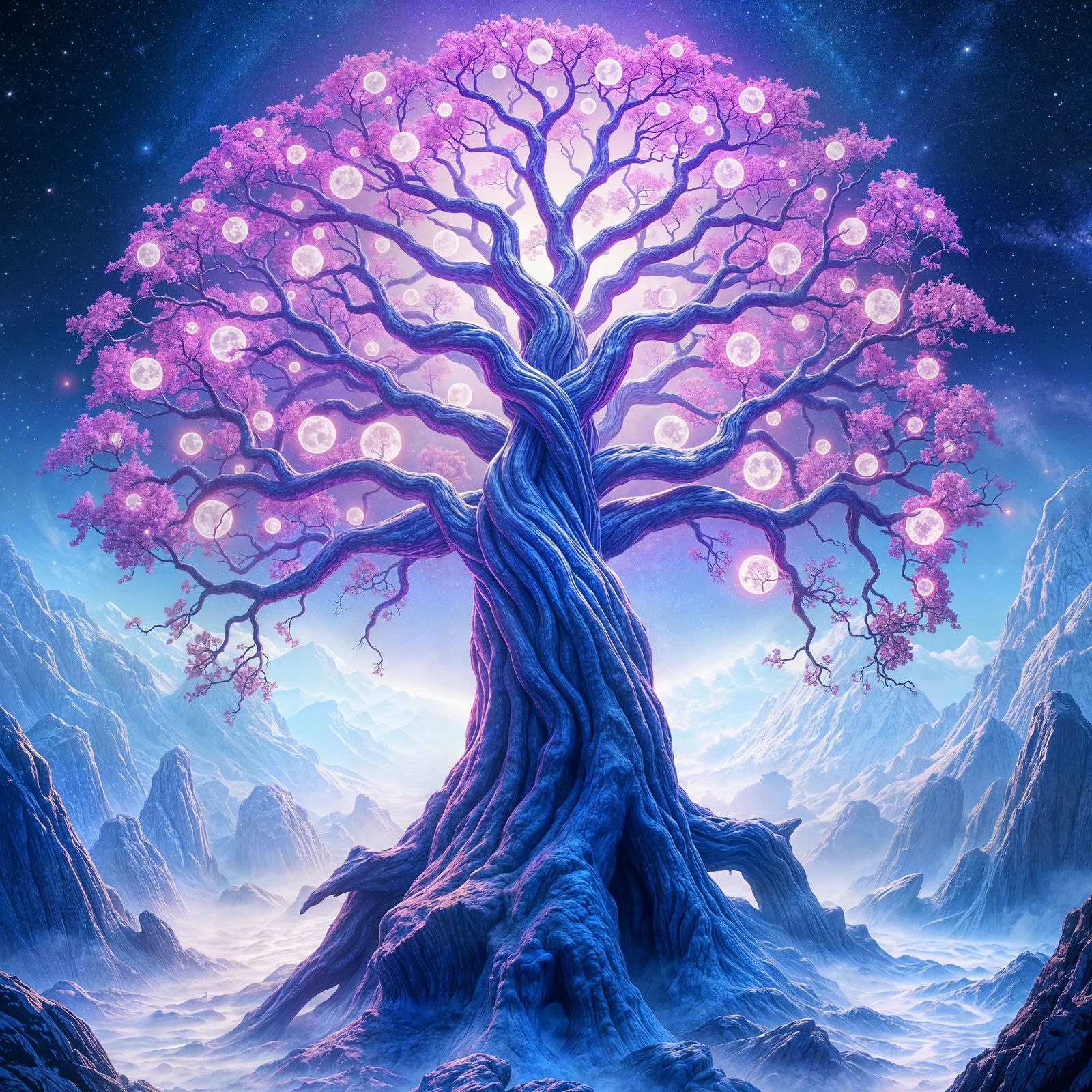 Cosmic Tree of Norse Mythology in Vibrant Purple
