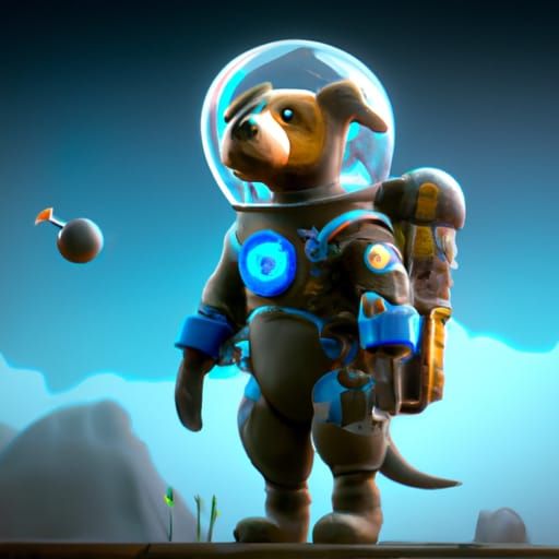 Astronaut Dog in Space: Detailed Fantasy Concept Art
