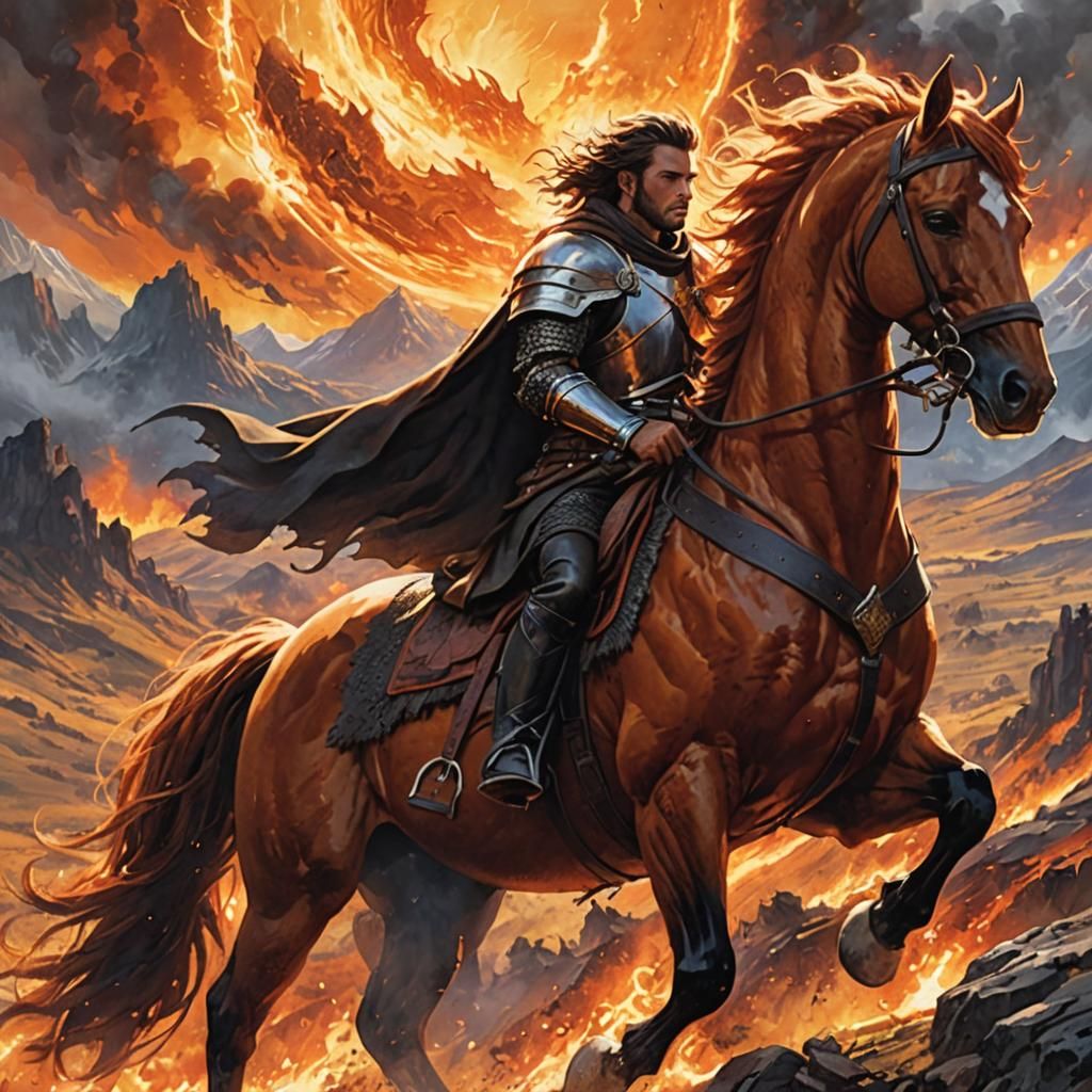 Rider in Fiery Valley, Fantasy Concept Art