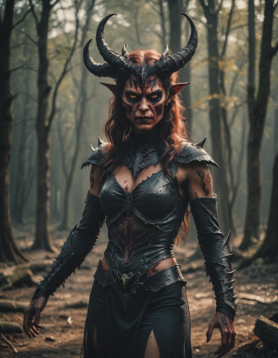 Enticing Demon Woman in Cinematic Portrait