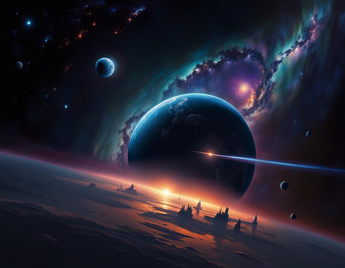 Civilized Planet View from Starship in Hyperrealism