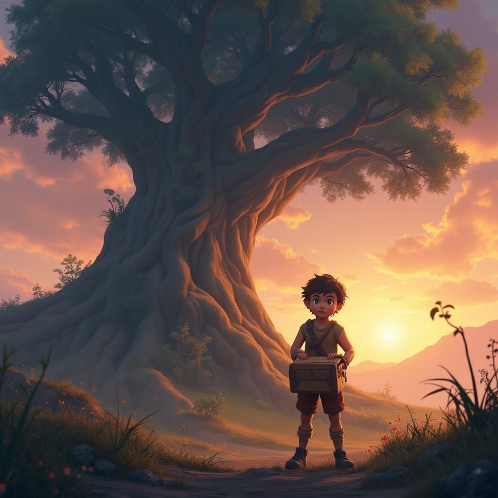 Young Boy Raising Funds in Whimsical Forest