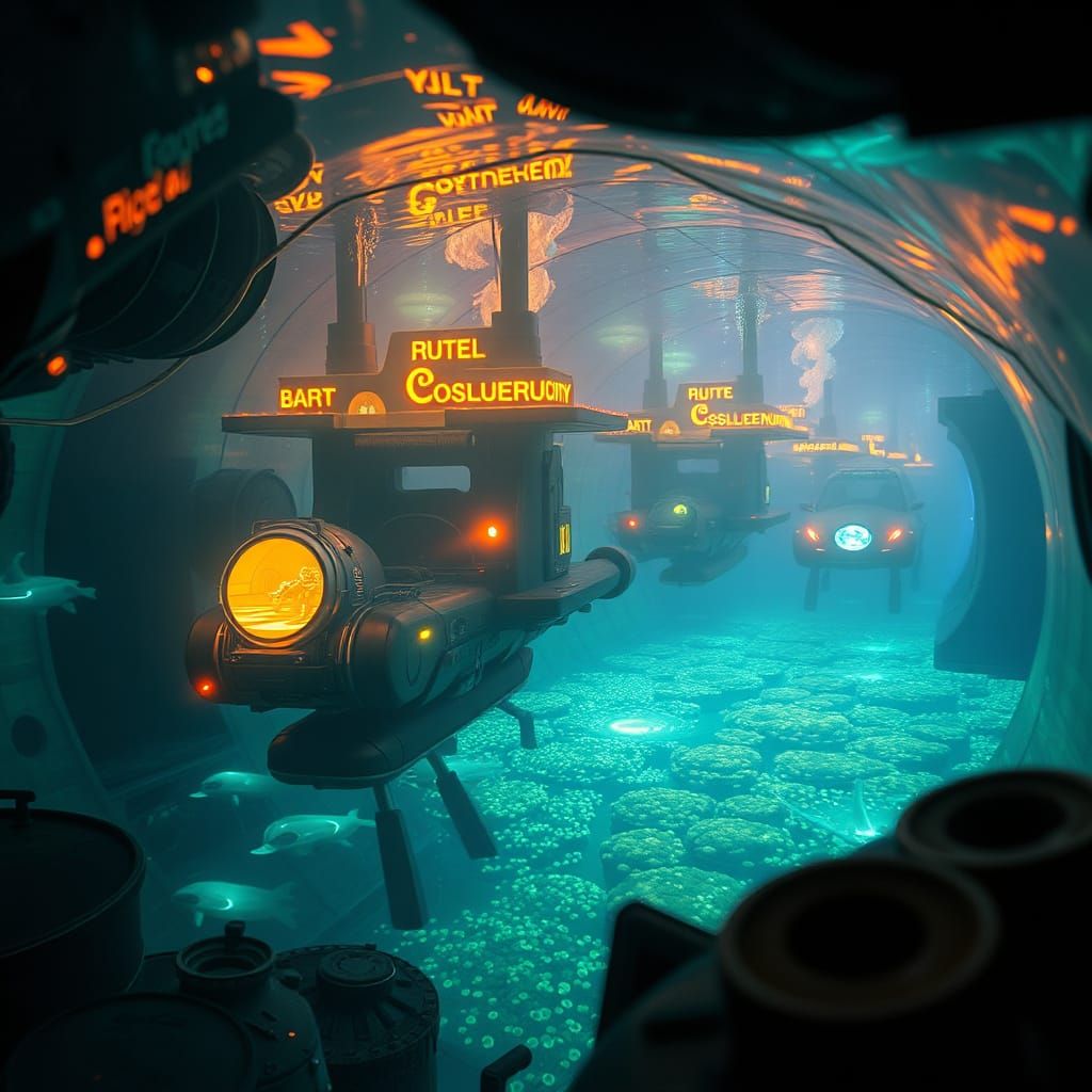 Bustling Underwater City in Transparent Dome