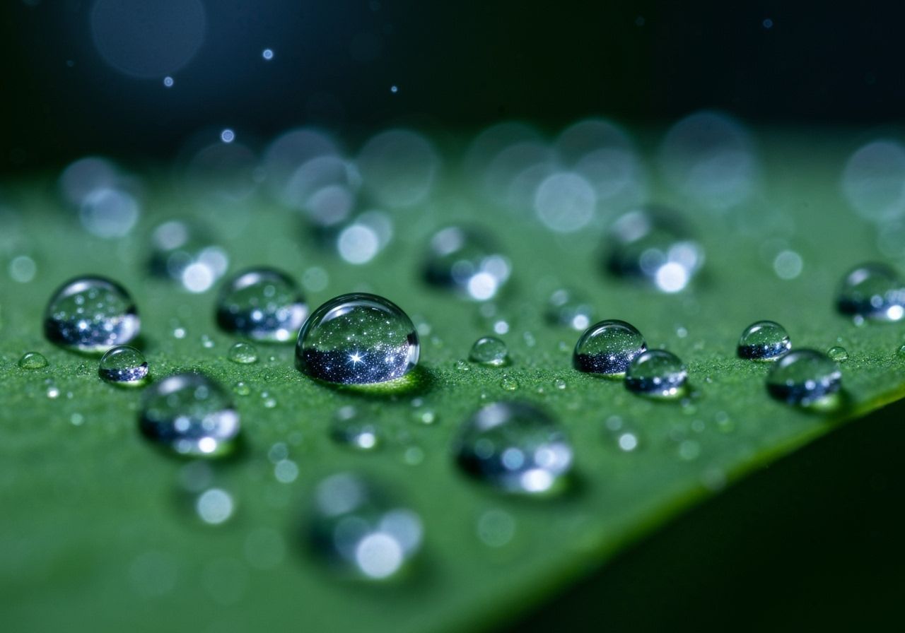 Macro Dewdrops Reflecting Stars at Night