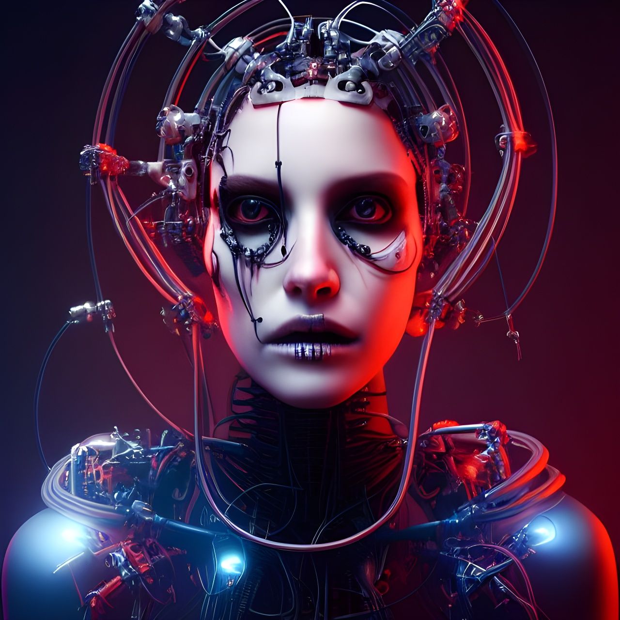 Cyberpunk Biomechanical Female Portrait with Skull Mask