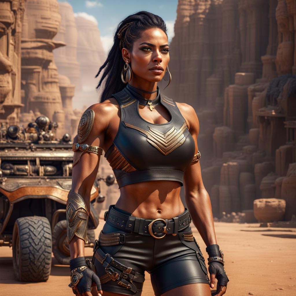 Egyptian Biker Woman in Detailed Matte Painting