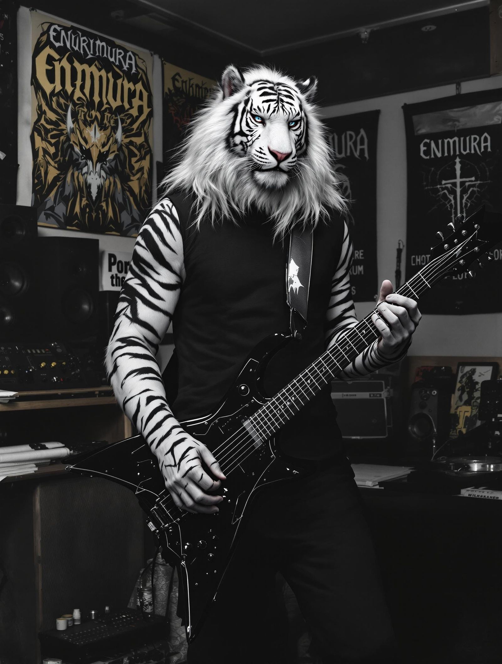 Anthropomorphic Tiger-Hybrid in Elegant Studio Setting