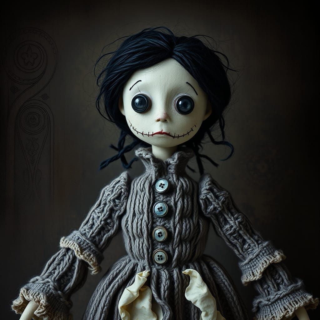 Gothic Knitted Voodoo Doll in Dark Romantic Style
