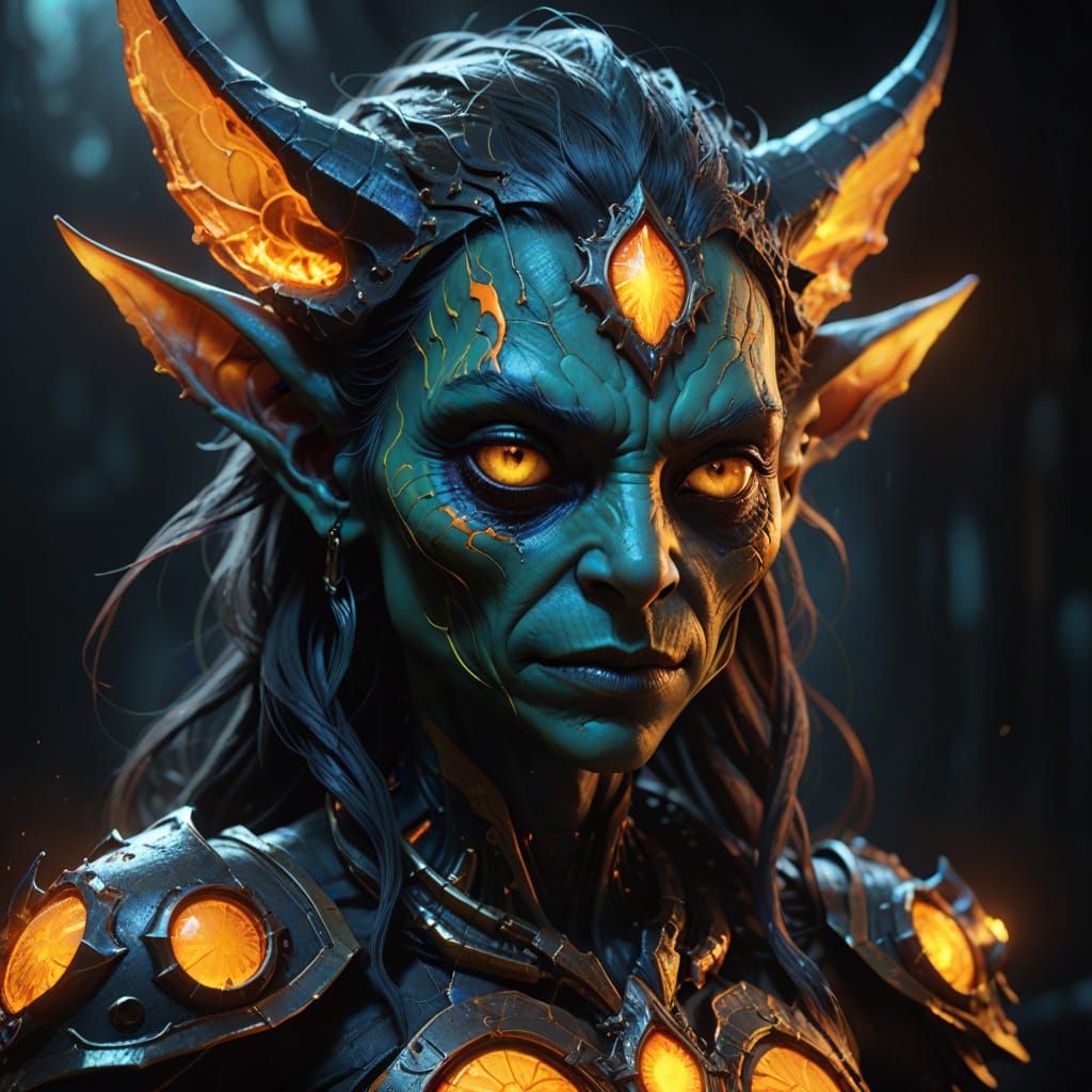 Glowing, Otherworldly Goblin Goddess in Dark Fantasy Style