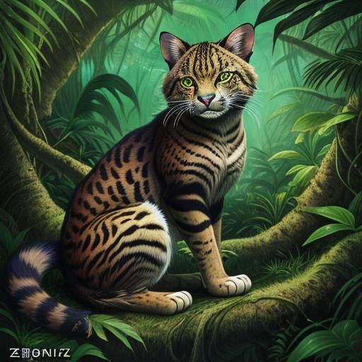 Feral Cat-Girl in Anime Manga Style