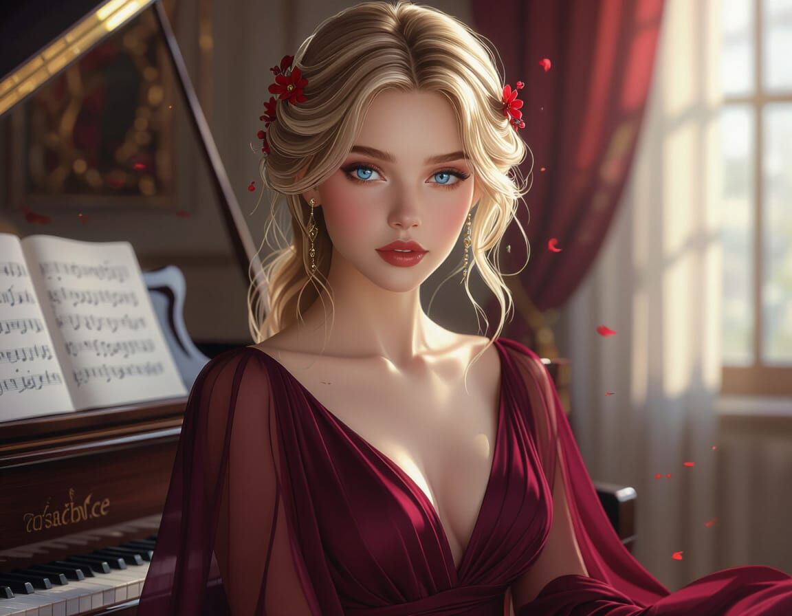 Ethereal Woman with Flowers, Hyperdetailed Digital Art