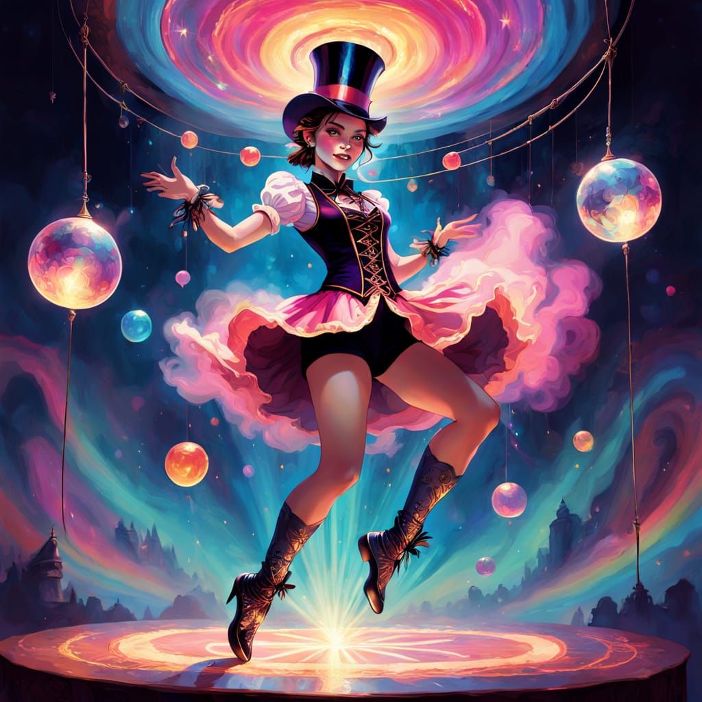 Whimsical Circus Ringleader on a Sparkling Highwire