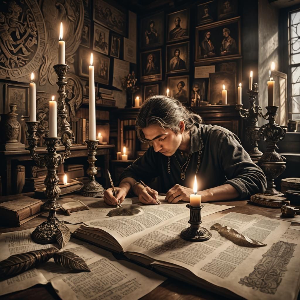 Poet in Love Writing by Candlelight