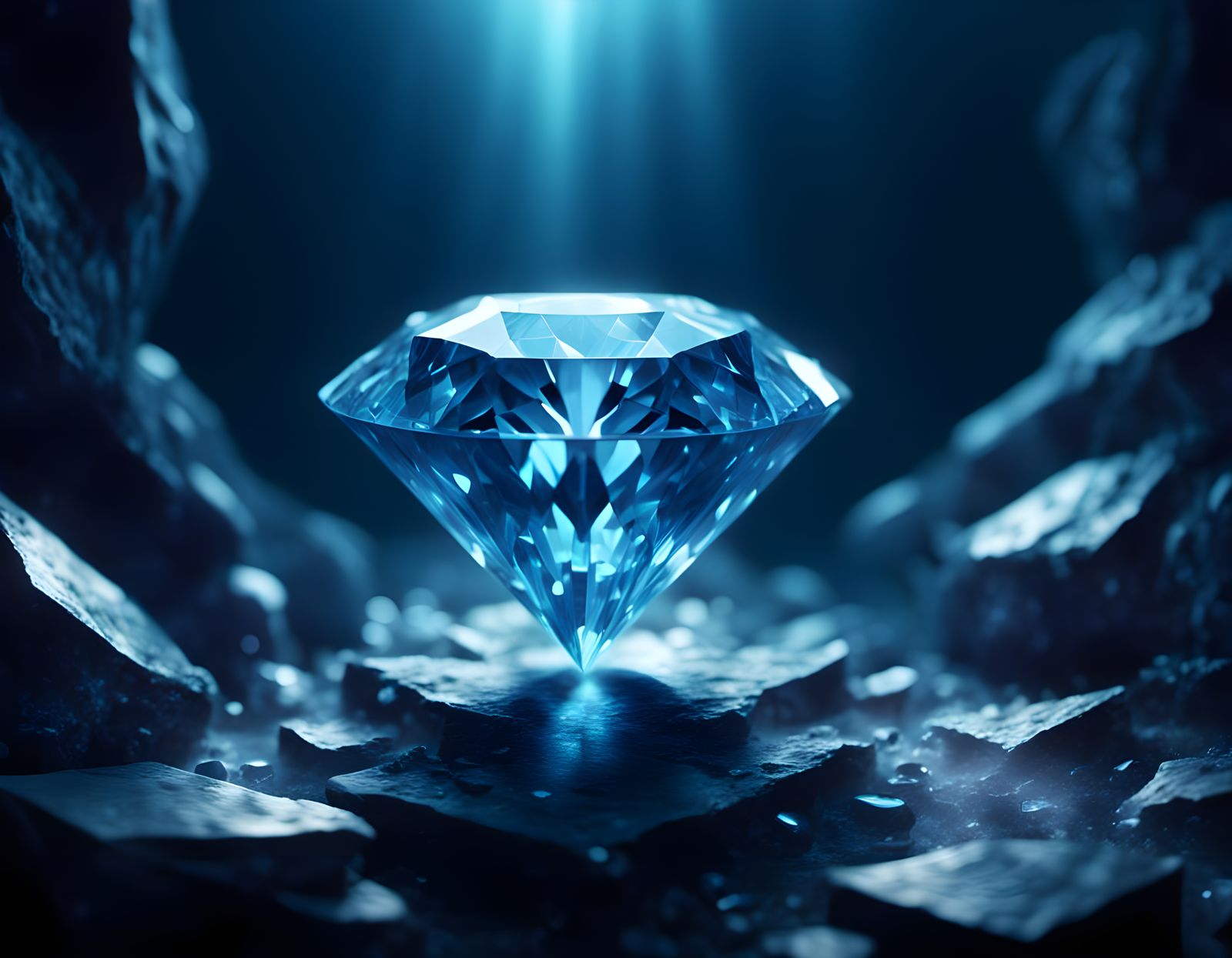 Radiant Blue Diamond Emanating Blue Rays