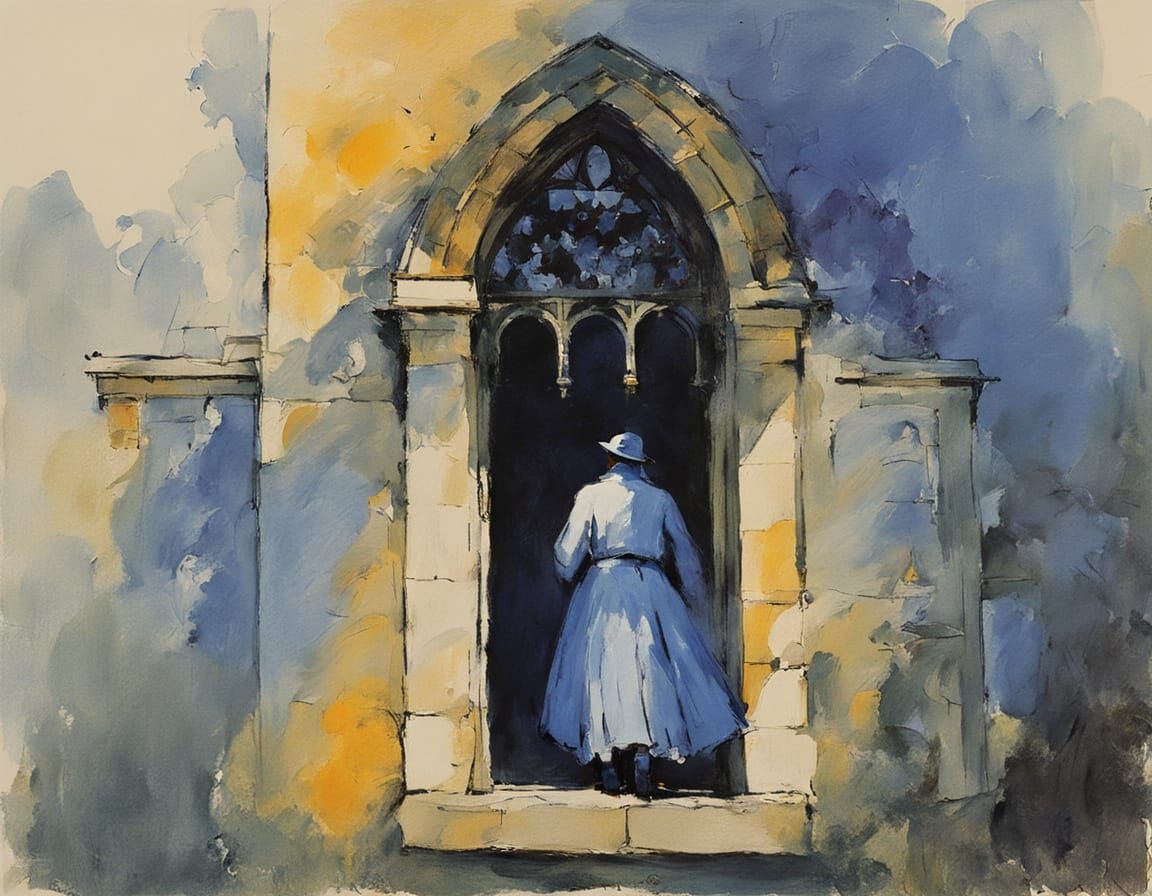 Blue Church Tower Impressionist Painting