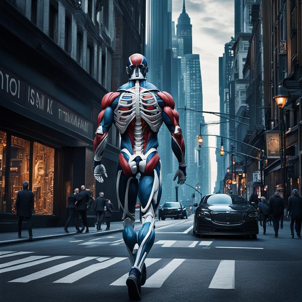 Detailed Human Anatomy Displayed Walking in City
