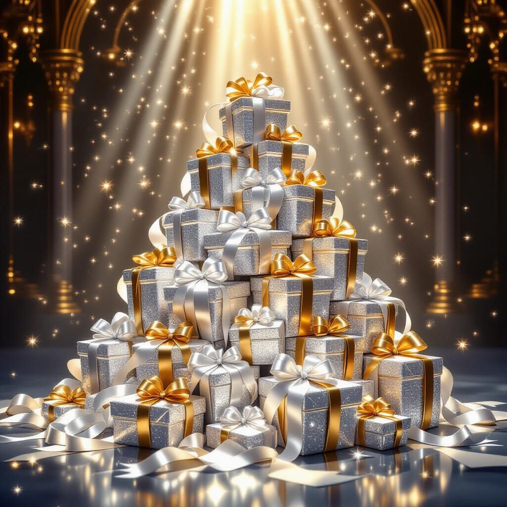 Sparkling Silver and Gold Presents in Luminous Studio