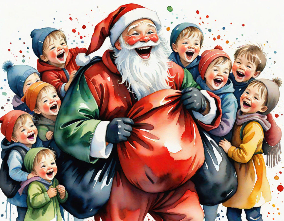 Joyful Watercolor Santa Claus Scene
