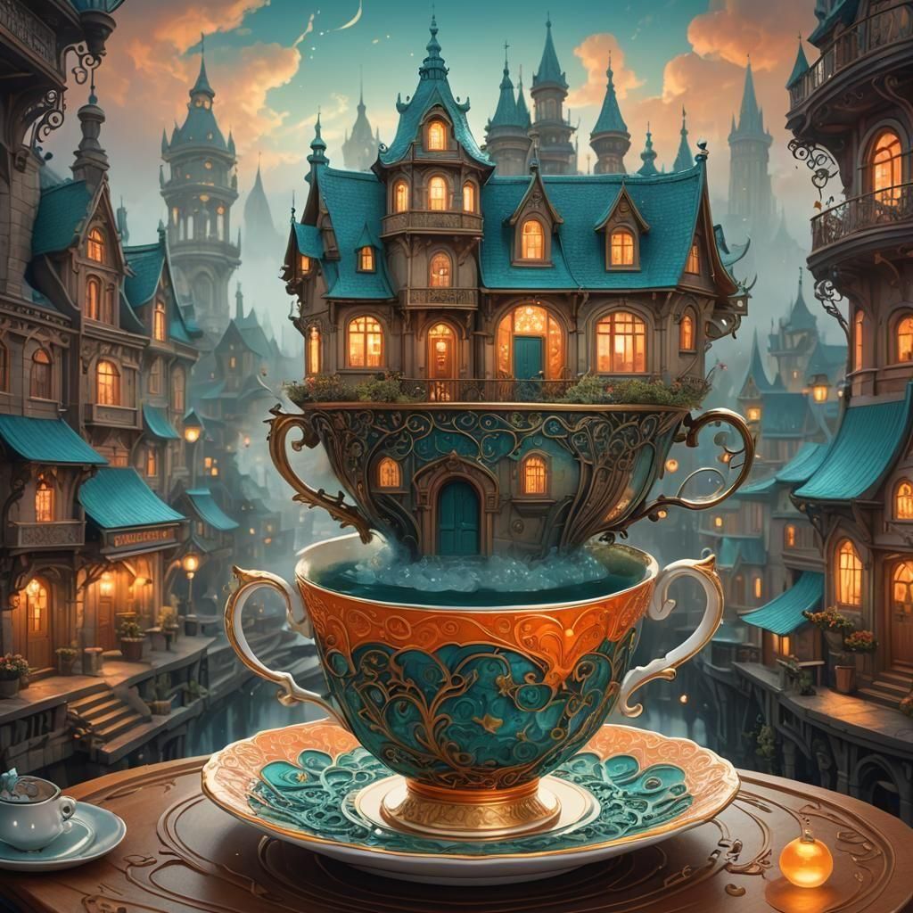 Tiny Town in Teacup: Hyperdetailed Concept Art