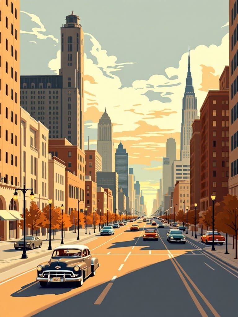 Chicago Art Deco Cityscape at Sunrise