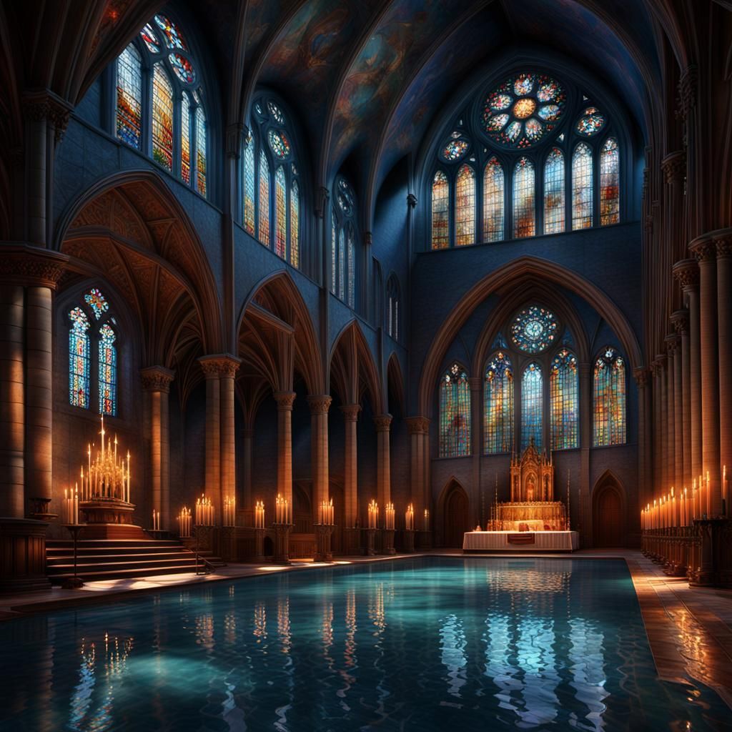 Pool in Catholic Church: Fantasy Concept Art