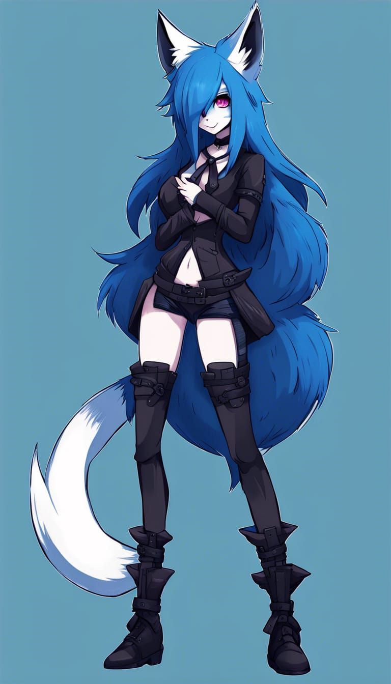 Blue Fox Anthro in Anime Manga Style