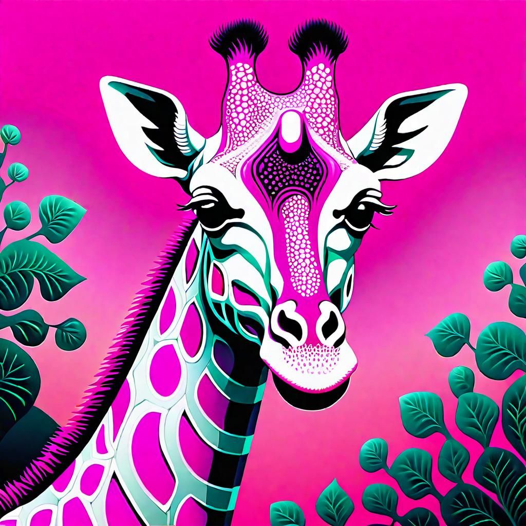 Pink Giraffe in Pablo Amaringo Style