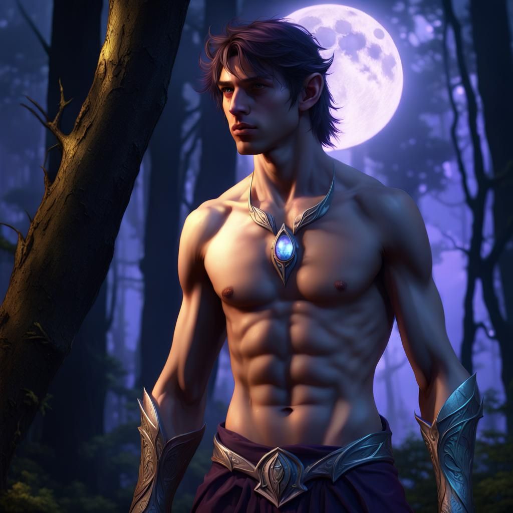 Elf in Moonlit Forest: Dark Fantasy Concept Art