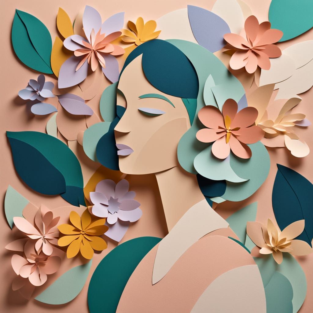 Woman Holding Flower in Matisse-Inspired Paper Collage