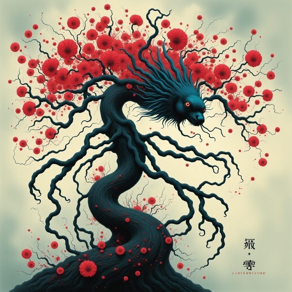 Cherry Blossom Dragon with Twisted Tree Design