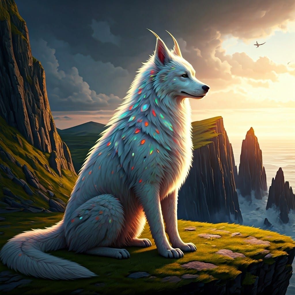 Dog-Dragon Hybrid on Irish Cliffs: Fantasy Concept Art