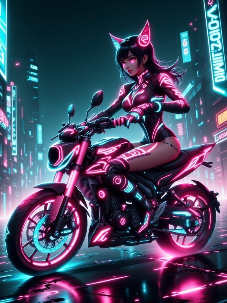 Long hair fox eared Motoko Kusinagi in pink and blue stealth...