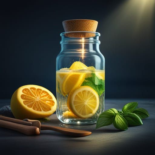 Lemonade in Glass Jar: Detailed Matte Painting