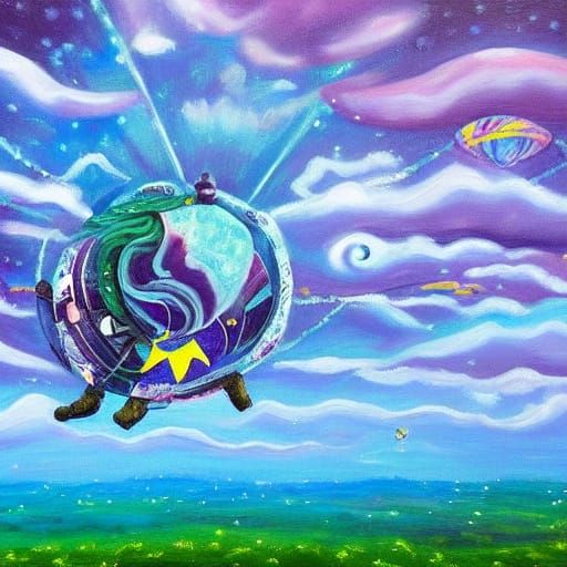 Person Floating in Space in Surrealist Oil Painting