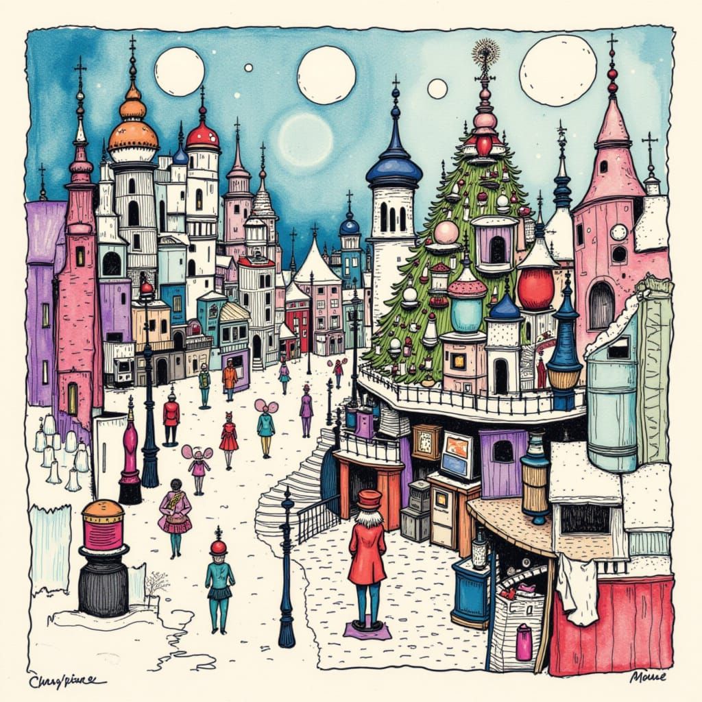 Nutcracker Ballet Scene with Christmas Tree