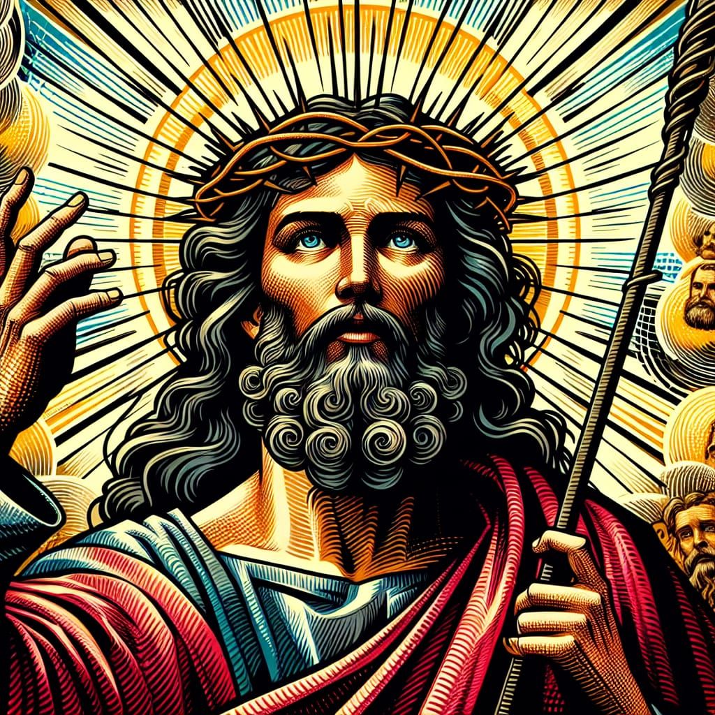 Biblical Figure in Vintage Comic Book Style