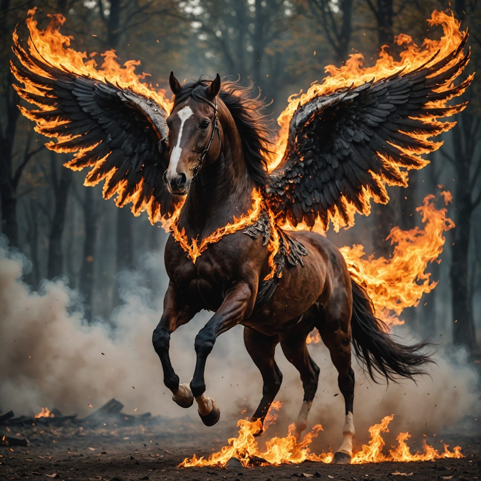 Mythic Winged Stallion with Fiery Aura