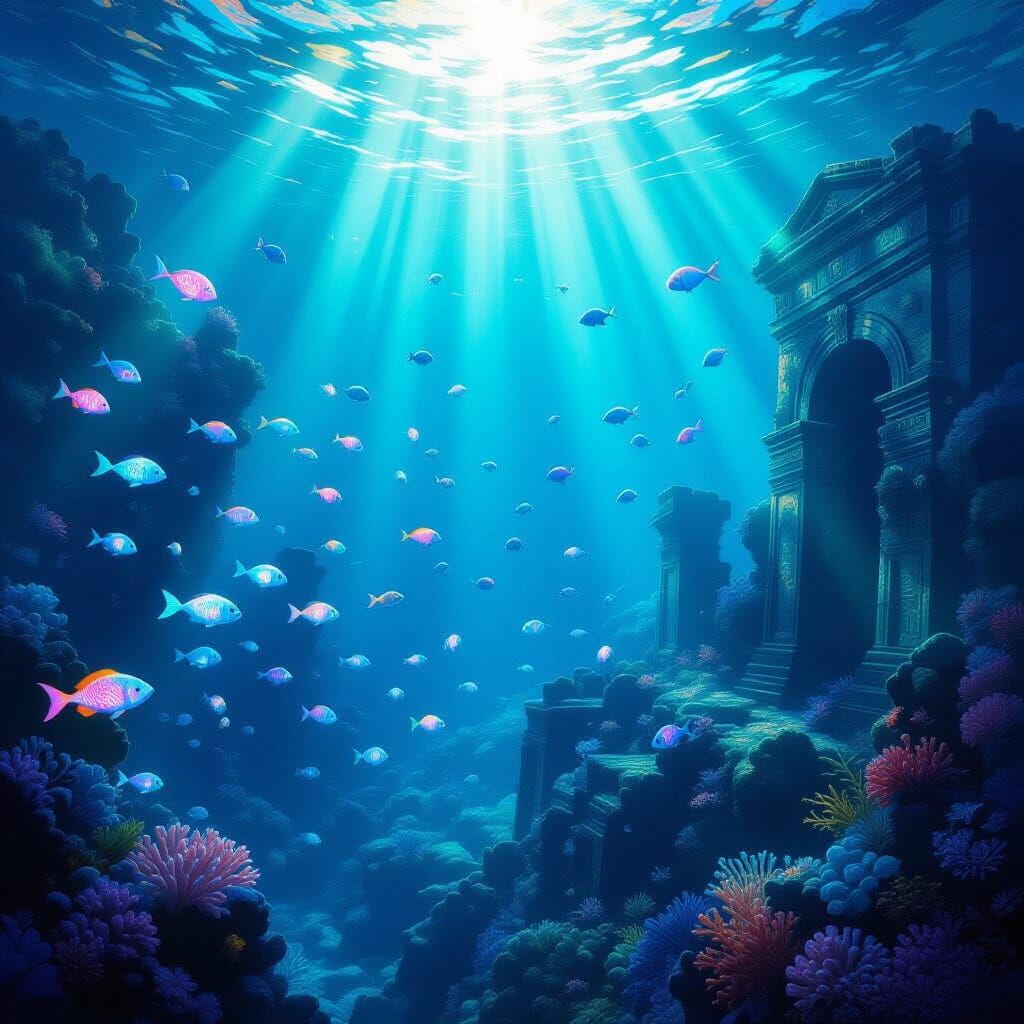 Bioluminescent Coral Reef with Fantastical Sea Creatures