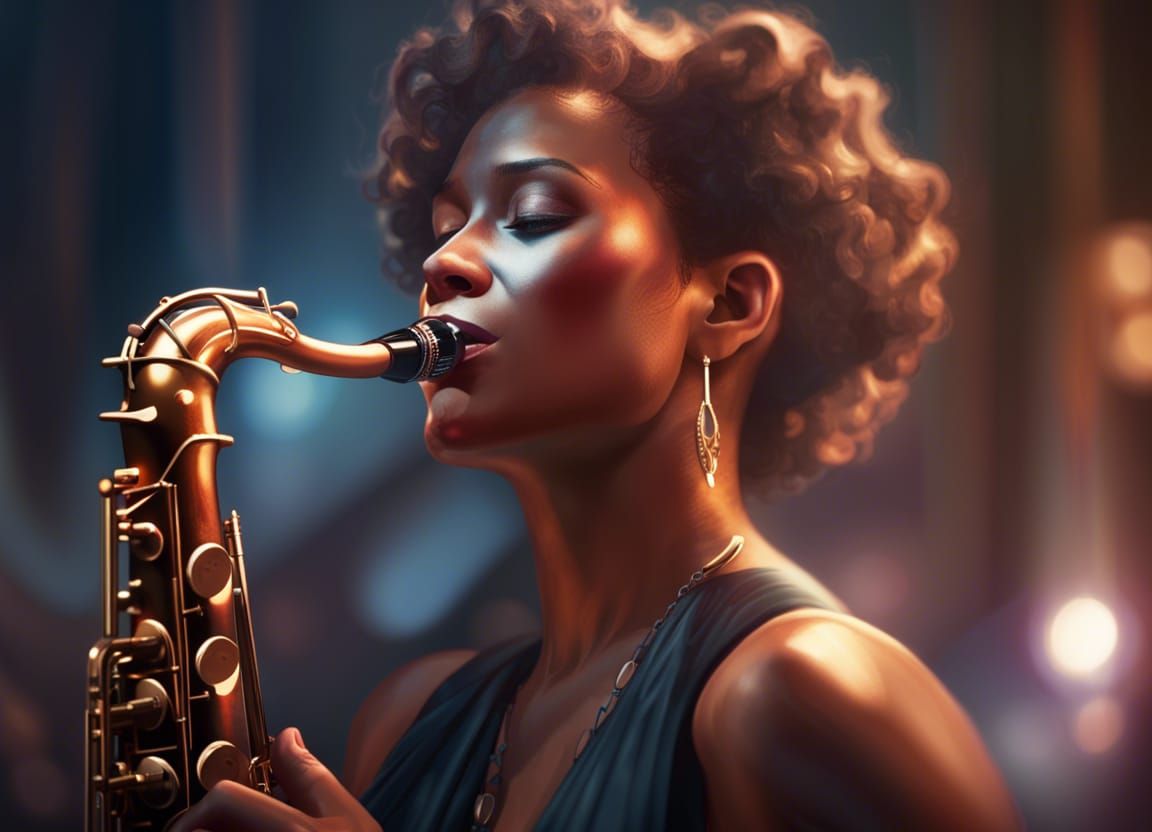 Saxophonist on Stage: Hyperdetailed Portrait in Diffused Lig...
