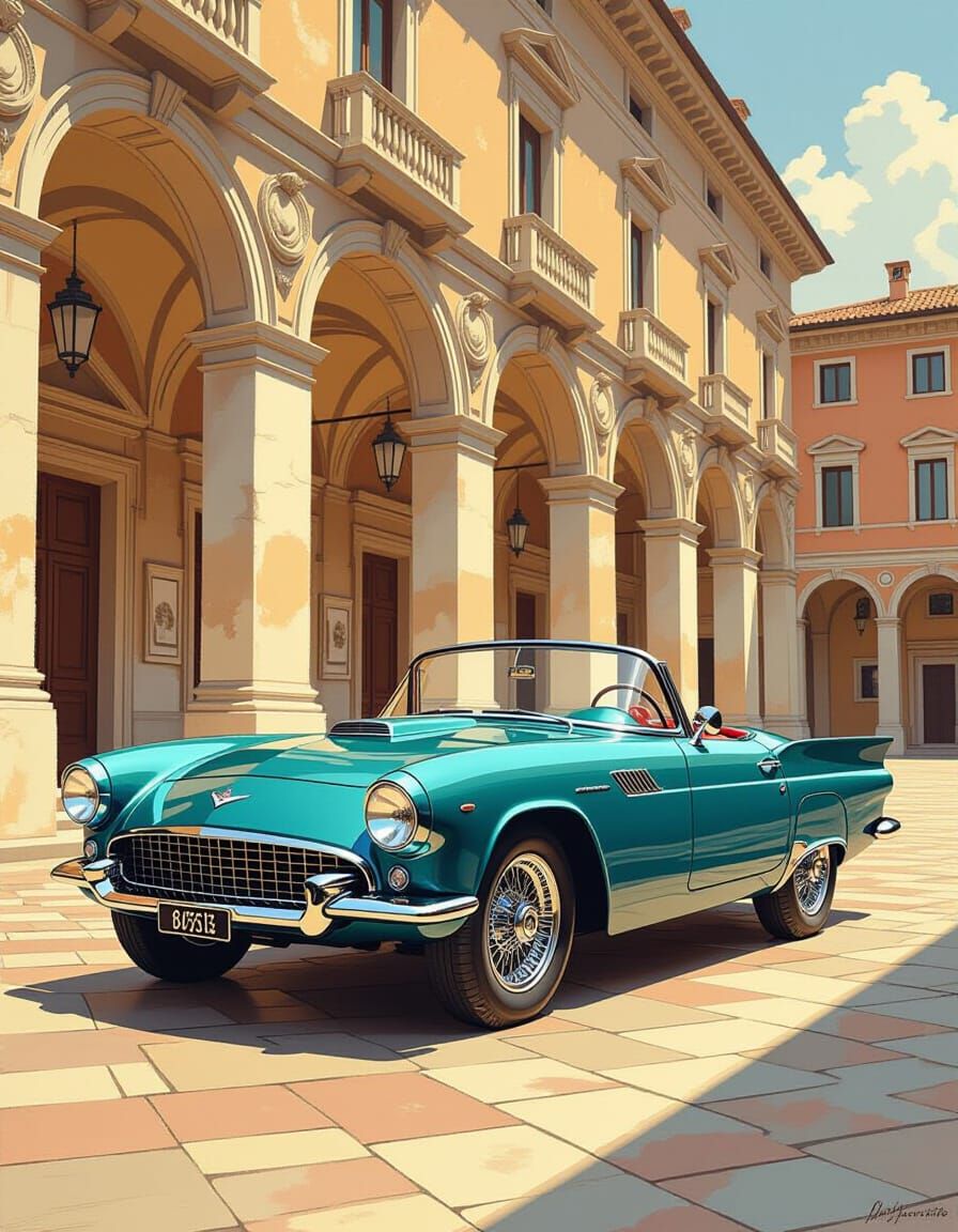 Vintage Italian Sports Car on Renaissance Piazza