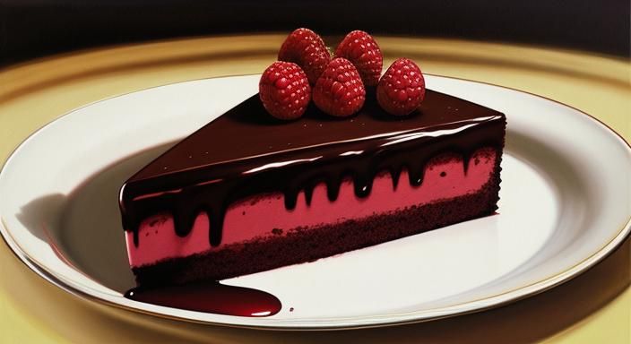 Chocolate Raspberry Mousse Dessert as Oil Painting