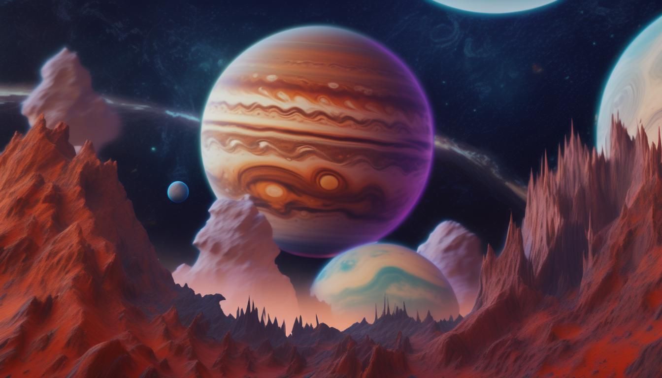 Jupiter Moons Detailed Matte Painting in Deep Color