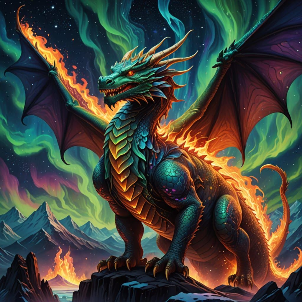 Cosmic Dragon Amidst Northern Lights