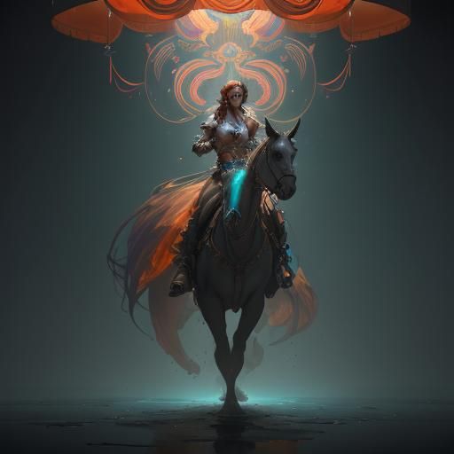 Dynamic Circus Art in Orange and Teal