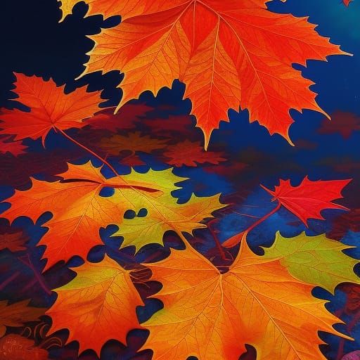 Crystalline Stained Glass Maple Leaves at Fall