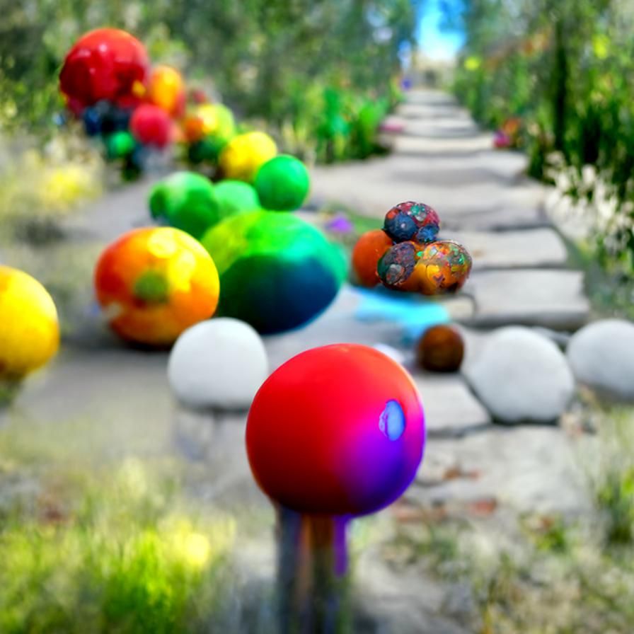 Colorful Spheres Line a Winding Path in 8K