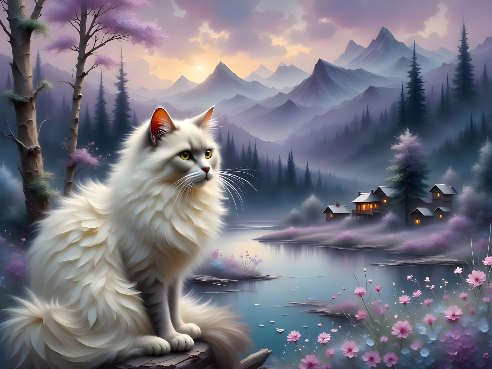Ragdoll Cat Merges with Winter Landscape as Impasto Painting