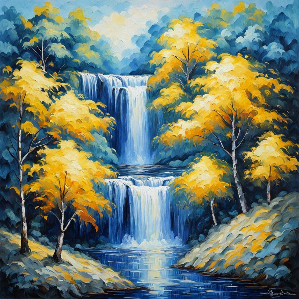 Dramatic Waterfall in Expressionist Style