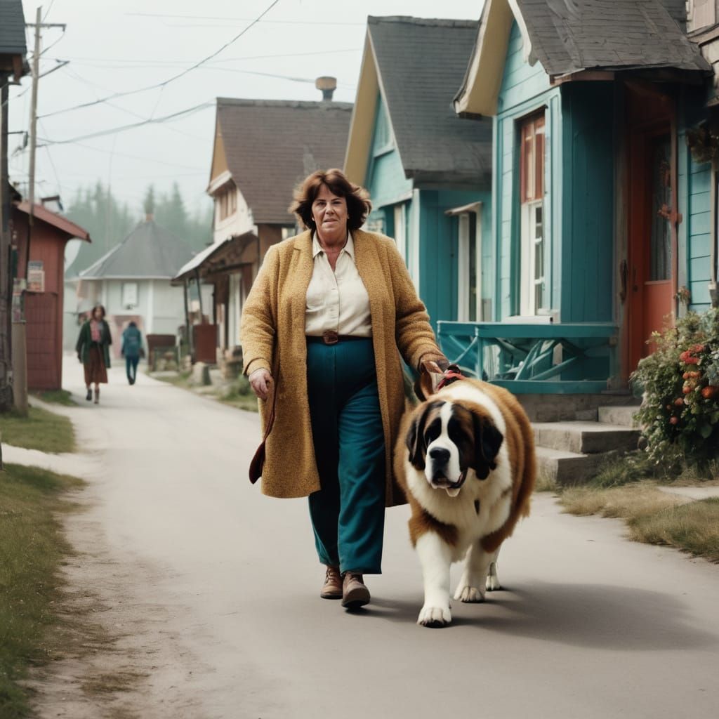 Eccentric Woman and Saint Bernard: Indie Film Still