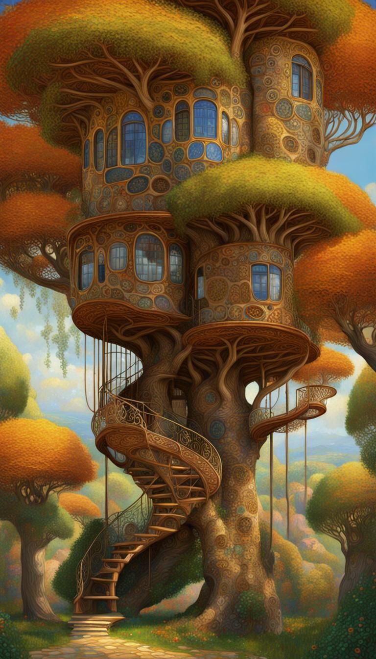 Elliptical Treehouse in Art Nouveau Style